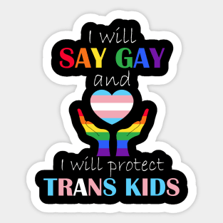 i will say gay and i will protect trans kids Sticker